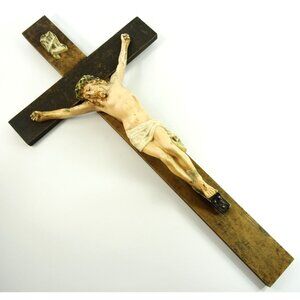 LARGE Wall Crucifix Vintage HEAVY Wear and Damage to Jesus Corpus Needs TLC